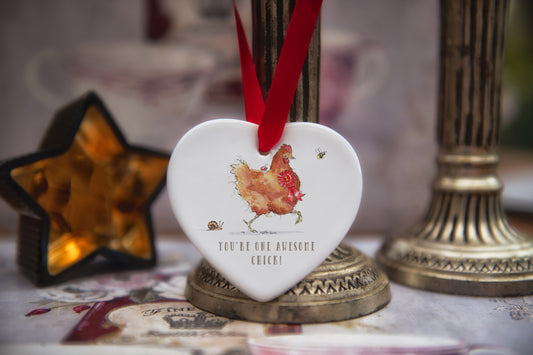 Awesome Chick Chicken Ceramic Heart