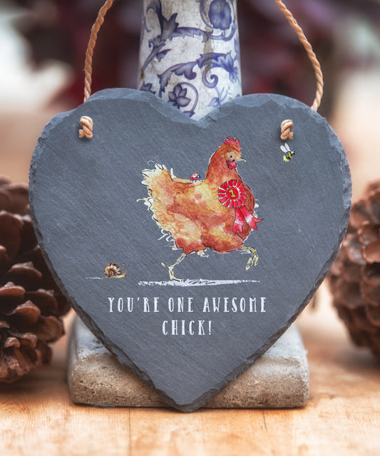 Awesome Chick Chicken Slate Heart