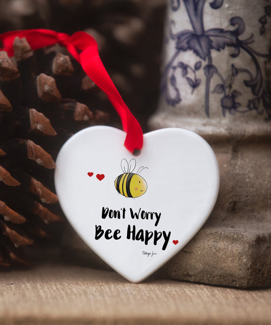 Don't Worry Bee Happy Ceramic Heart