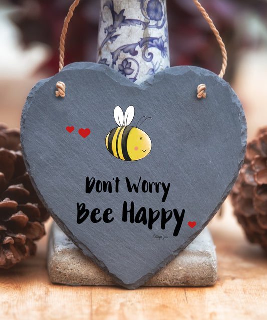 Don't Worry Bee Happy Slate Heart