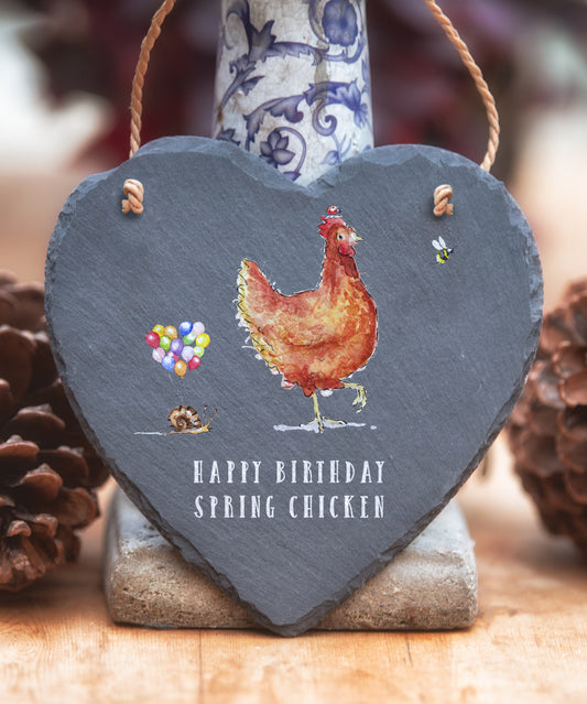 Birthday Chicken Slate Heart