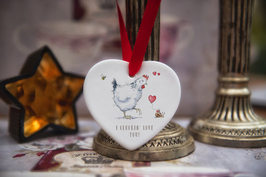 Love You Chicken Ceramic Heart