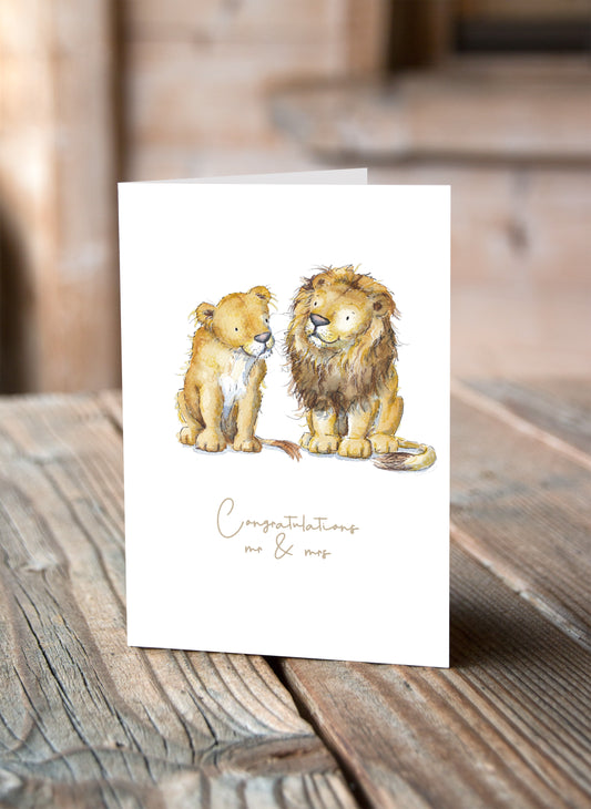 Lion & Lioness Wedding Greeting Card - Pack of 6