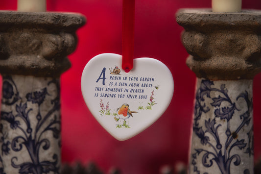 A Robin In The Garden Ceramic Heart