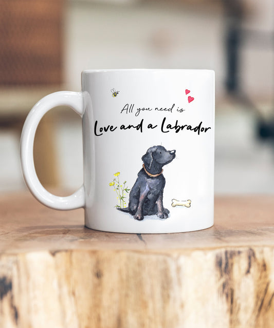 Love and a Labrador Black Ceramic Mug