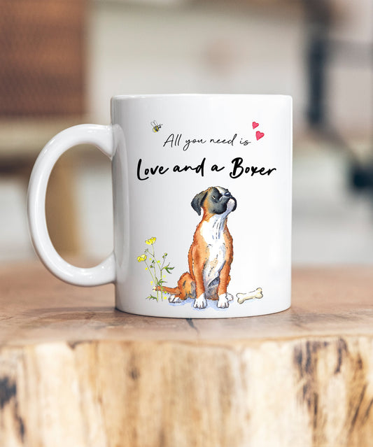 Love and a Boxer Looking Up Ceramic Mug