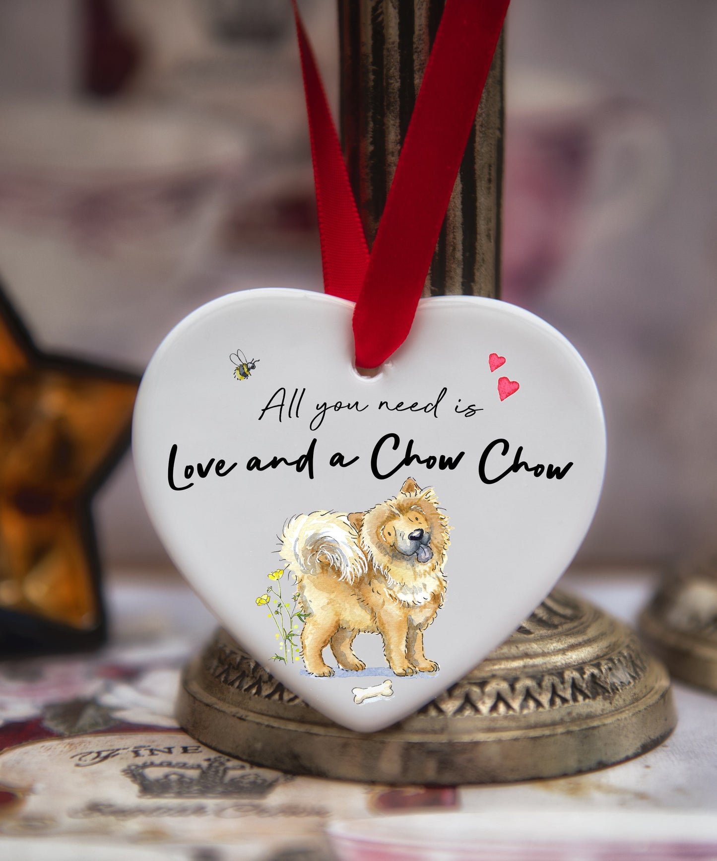 Love and a Chow Chow Ceramic Heart