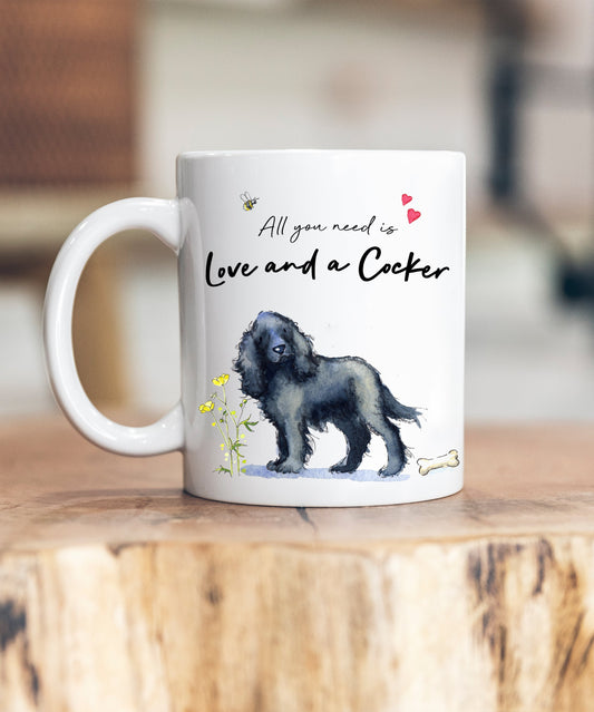 Love and a Cocker Black Ceramic Mug