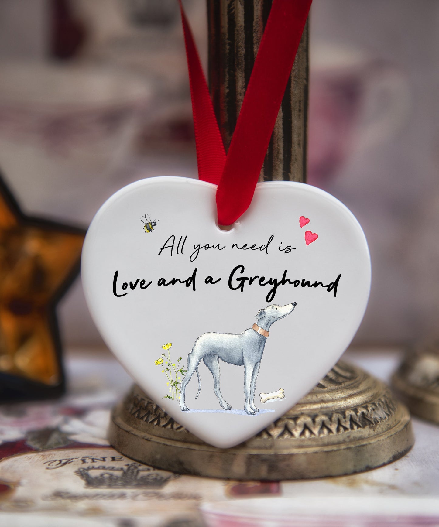 Love and a Greyhound Blue Ceramic Heart