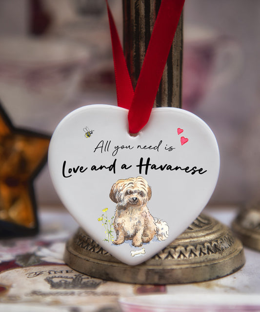 Love and a Havanese Fawn Ceramic Heart