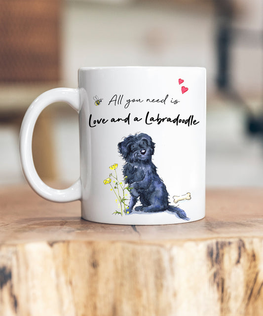 Love and a Labradoodle Black Ceramic Mug