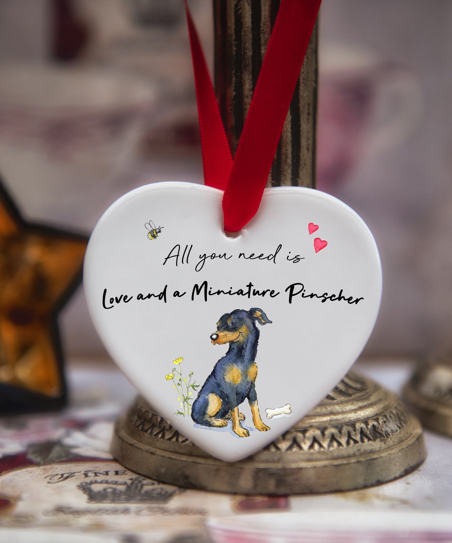 Love and a Miniature Pinscher Ceramic Heart