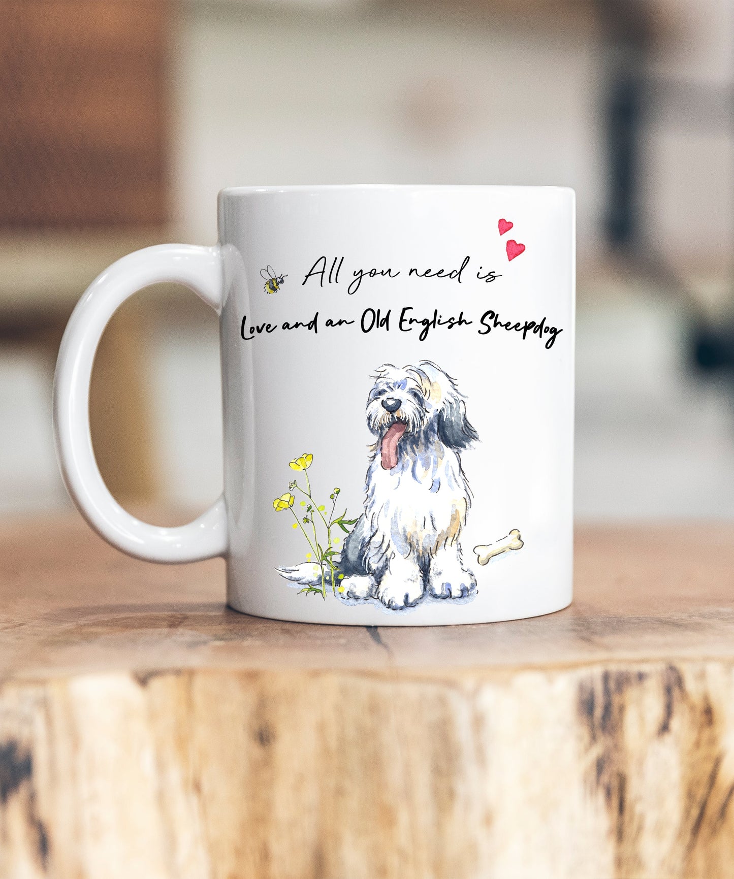 Love and an Old English Sheepdog Ceramic Mug