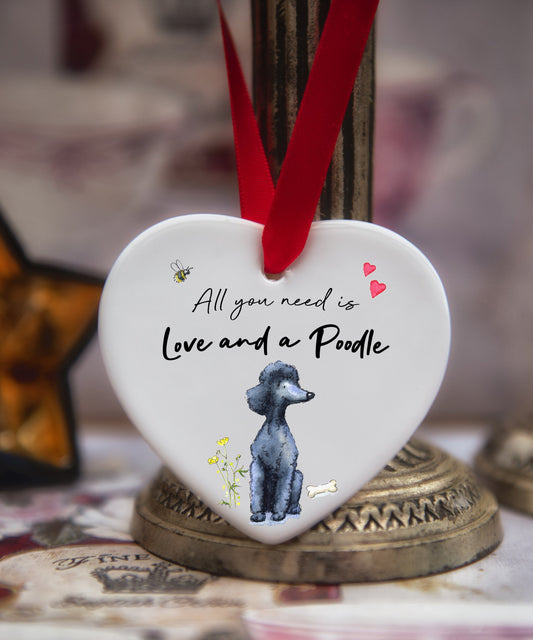 Love and a Poodle Black Ceramic Heart