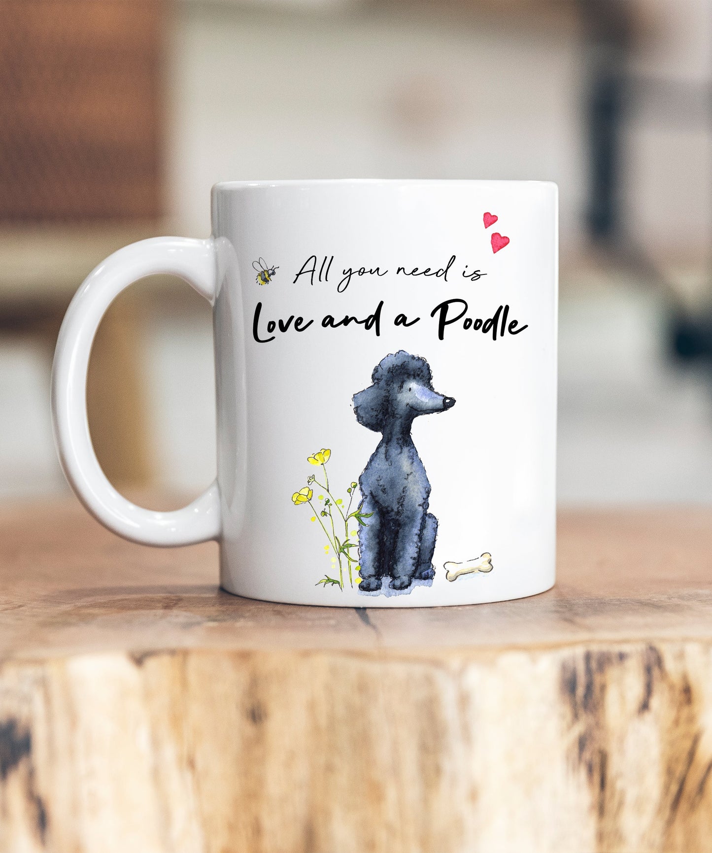 Love and a Poodle Black Ceramic Mug