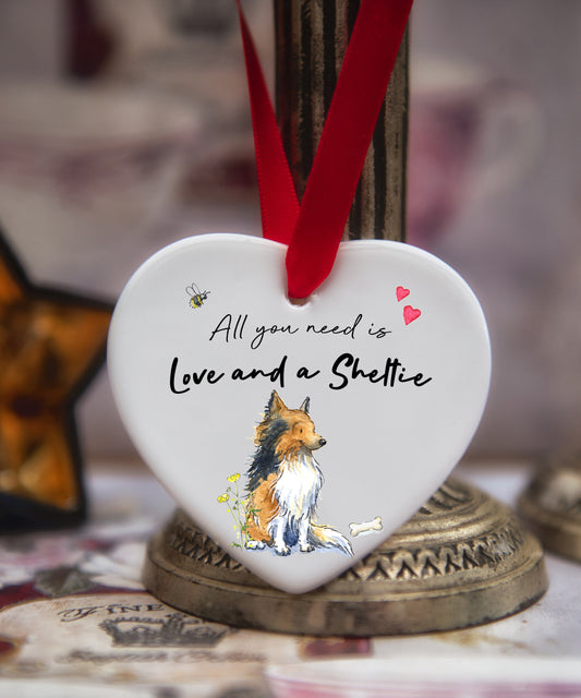 Love and a Sheltie Ceramic Heart