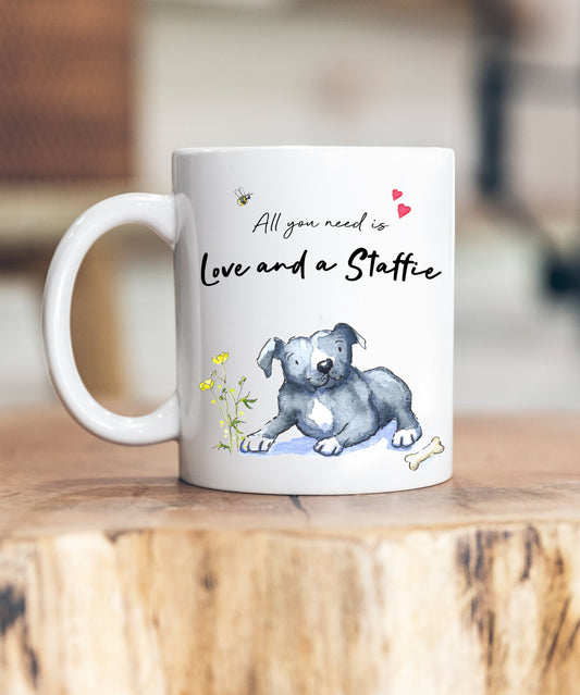 Love and a Staffie Grey Ceramic Mug