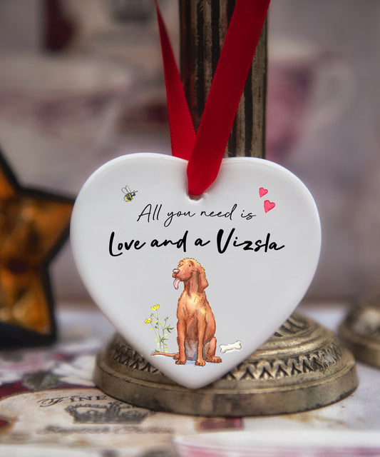 Love and a Vizsla Ceramic Heart