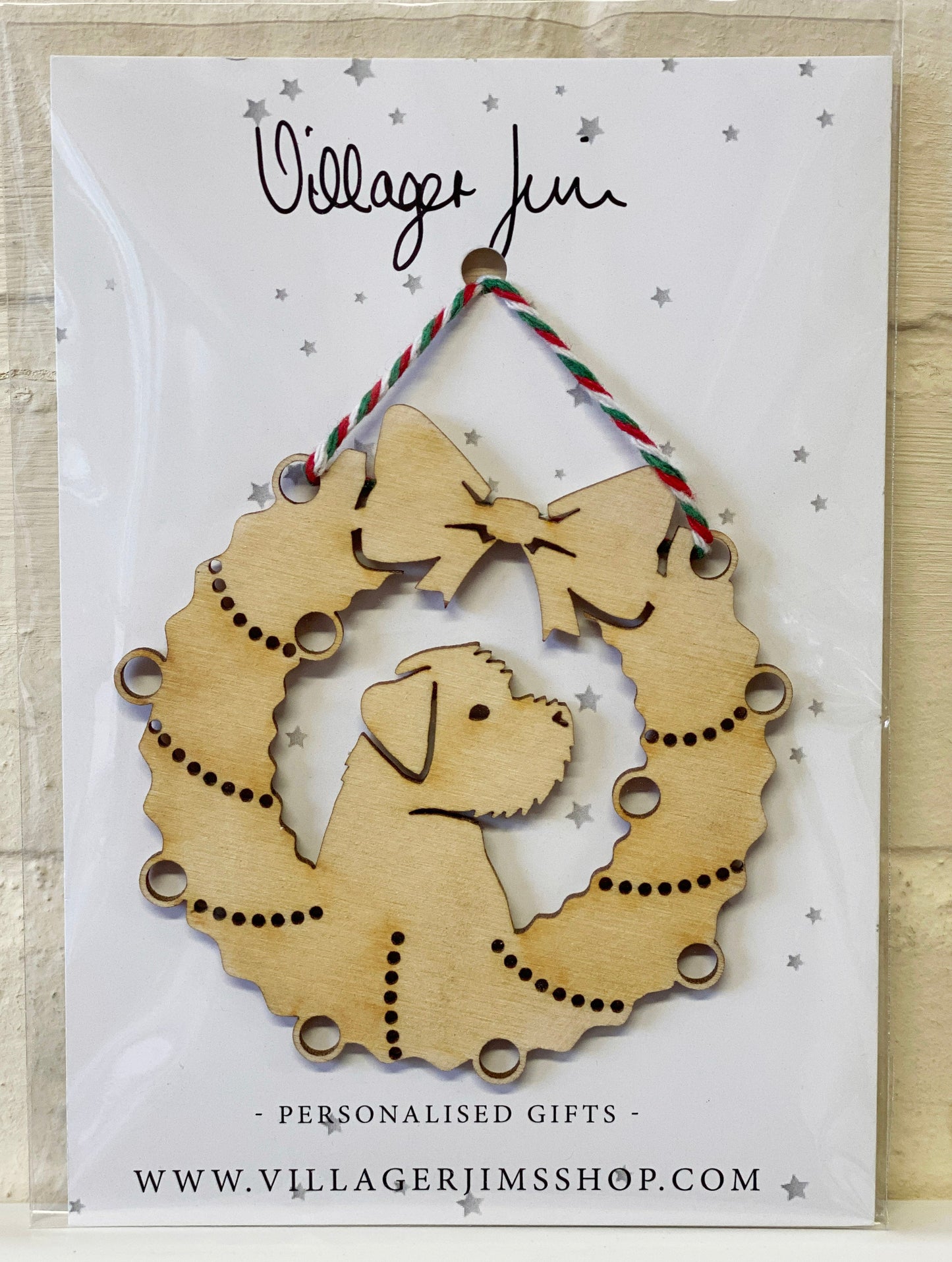 Border Terrier - Wooden Wreath Bauble