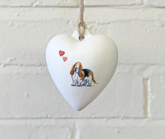 Basset Hound Ceramic Heart Bauble