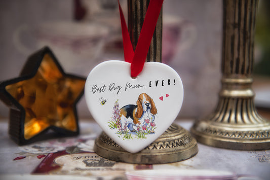 Best Dog Mum Basset Hound Ceramic Heart