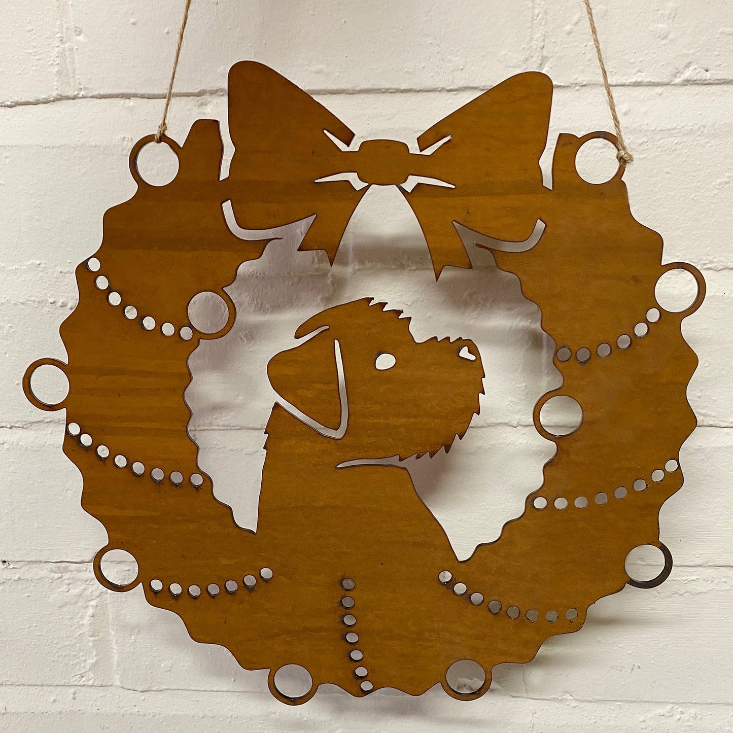 Border Terrier Festive Wreath - Rustic Festive Decoration - Solid Steel