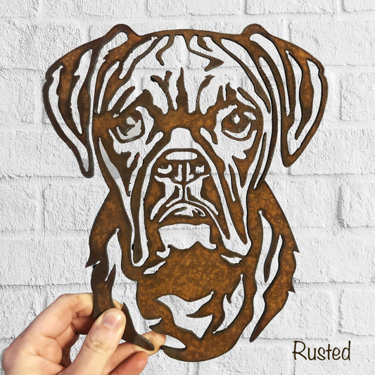 Boxer - Rustic Rusted Pet Garden Sculpture - Solid Steel