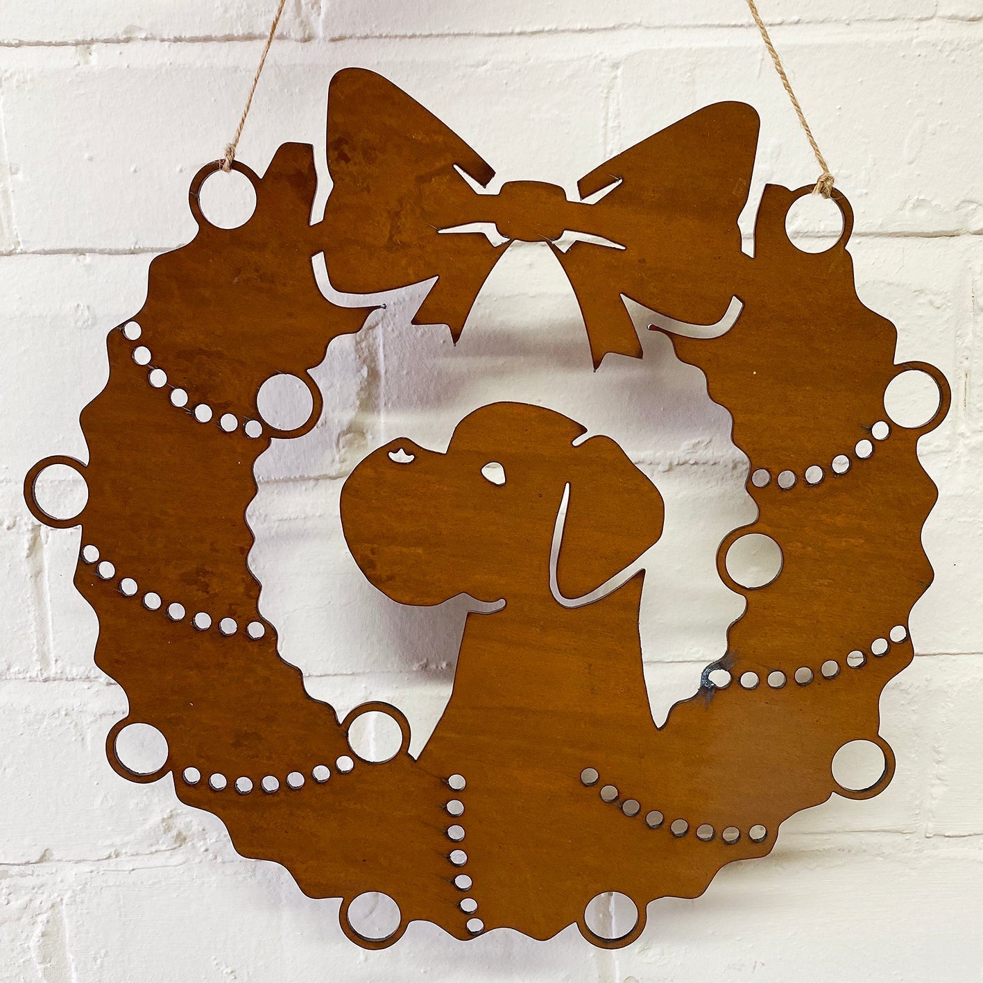 Boxer Festive Wreath - Rustic Festive Decoration - Solid Steel