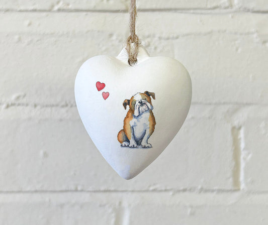 Bulldog Ceramic Heart Bauble