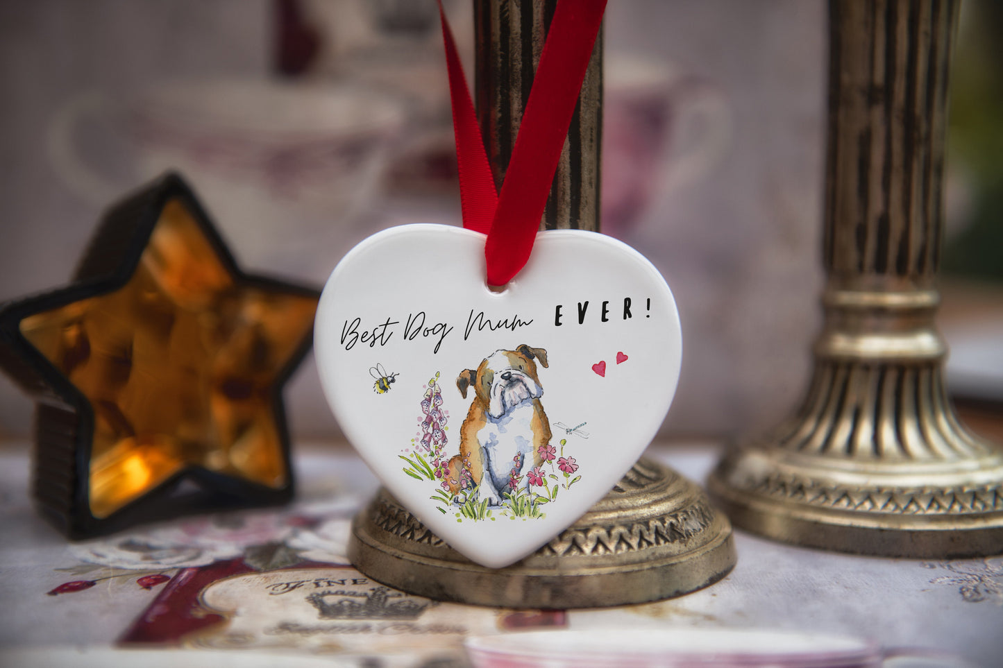 Best Dog Mum Bulldog Ceramic Heart