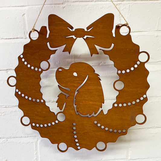 Cavalier King Charles Spaniel Festive Wreath - Rustic Festive Decoration - Solid Steel