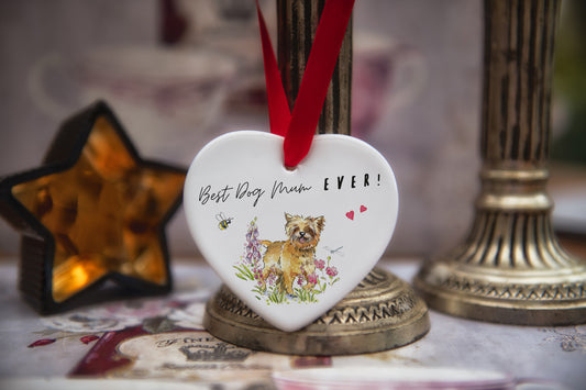 Best Dog Mum Cairn Terrier Tan Ceramic Heart