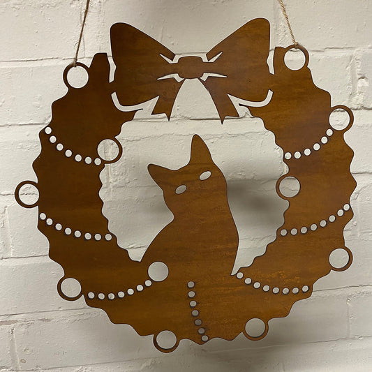 Cat Festive Wreath - Rustic Festive Decoration - Solid Steel