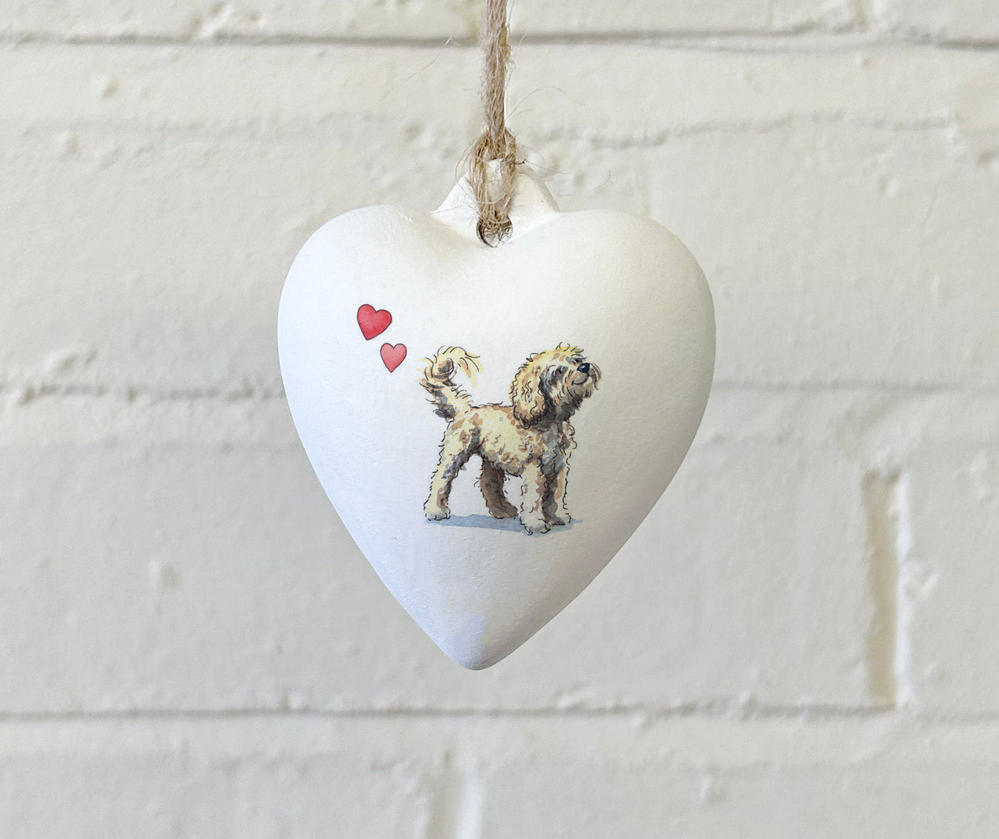 Cavapoo Blonde Ceramic Heart Bauble