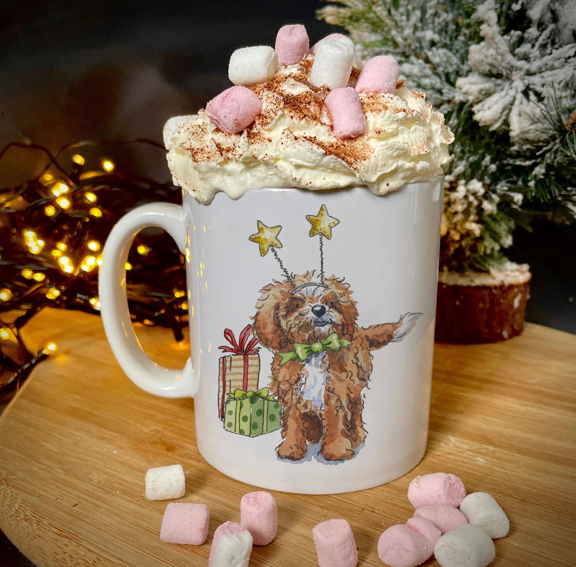 Cavapoo Red & White Christmas Ceramic Mug