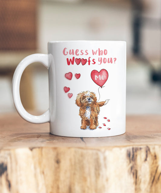 Cavapoo Red & White Guess Who Woofs You Ceramic Mug