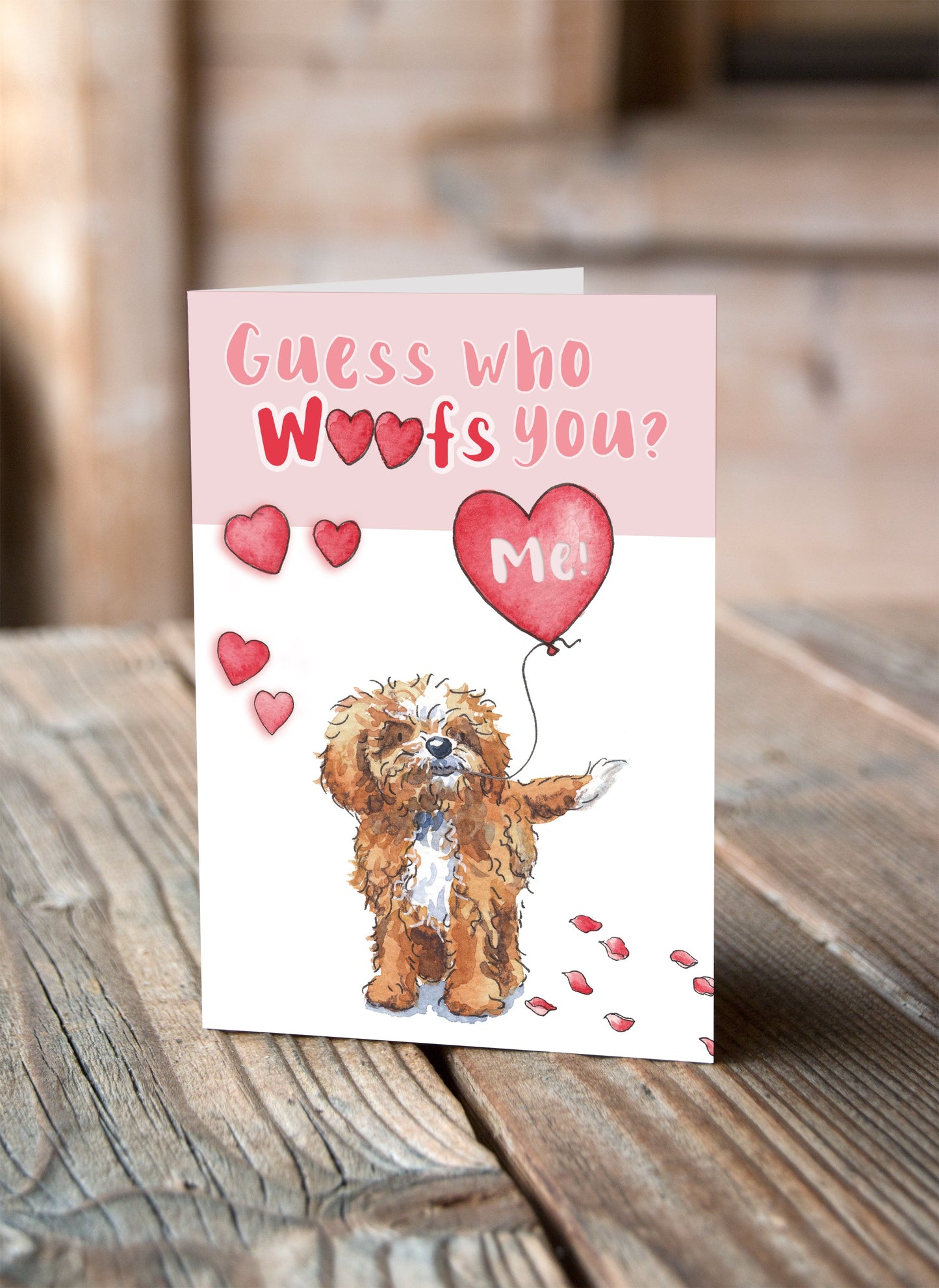 Cavapoo Red & White Valentine's Card