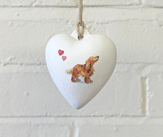 Cocker Tan Ceramic Heart Bauble