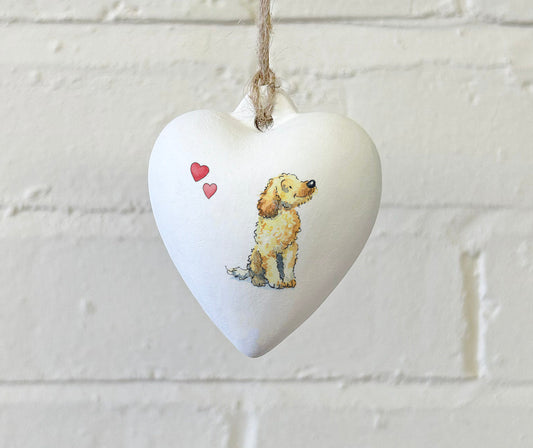 Cockapoo Blonde Ceramic Heart Bauble