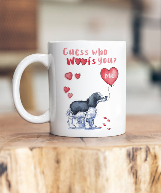 Cocker Black & White Guess Who Woofs You Ceramic Mug