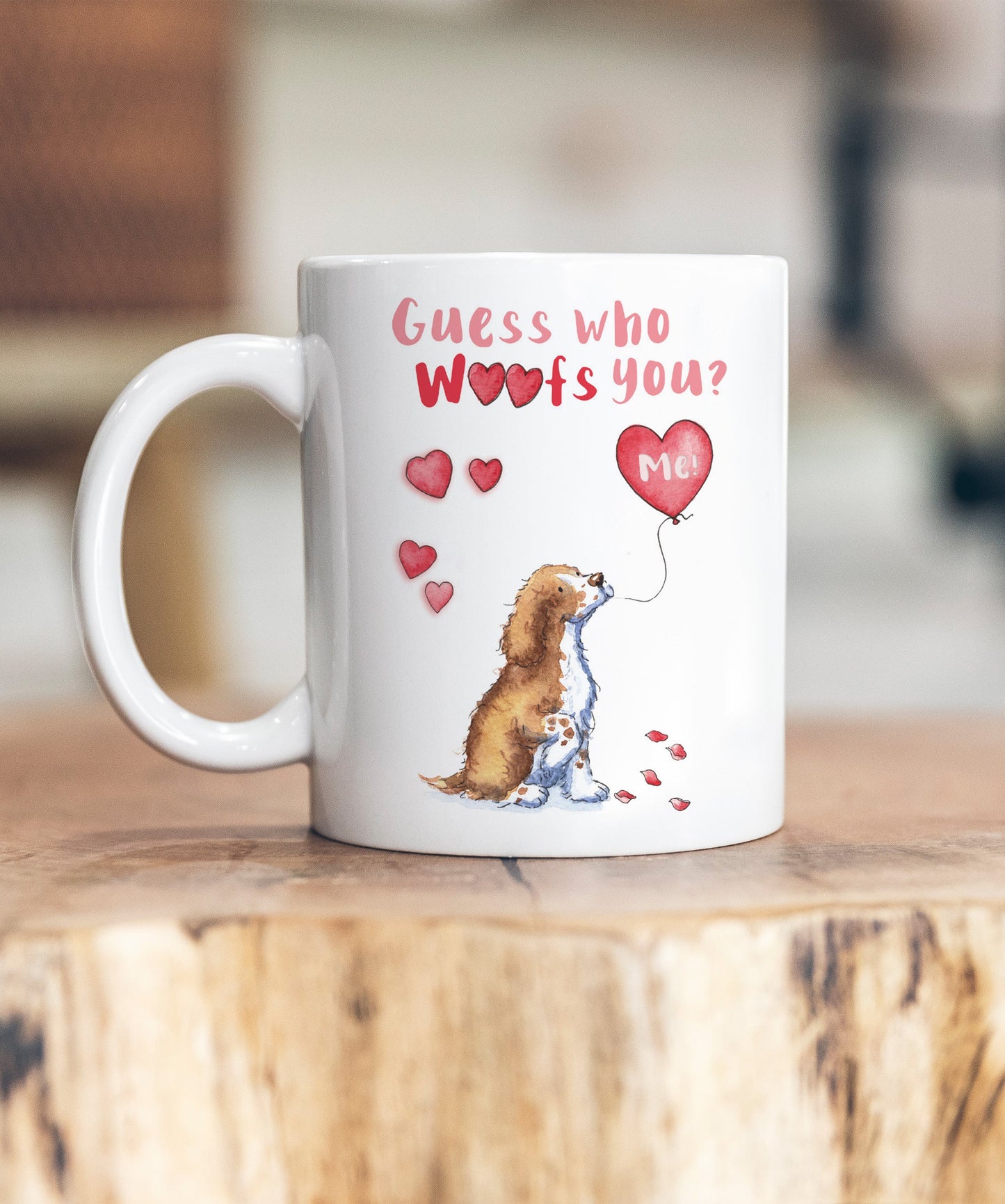 Cocker Liver & White Guess Who Woofs You Ceramic Mug