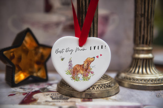 Best Dog Mum Cocker Tan Ceramic Heart