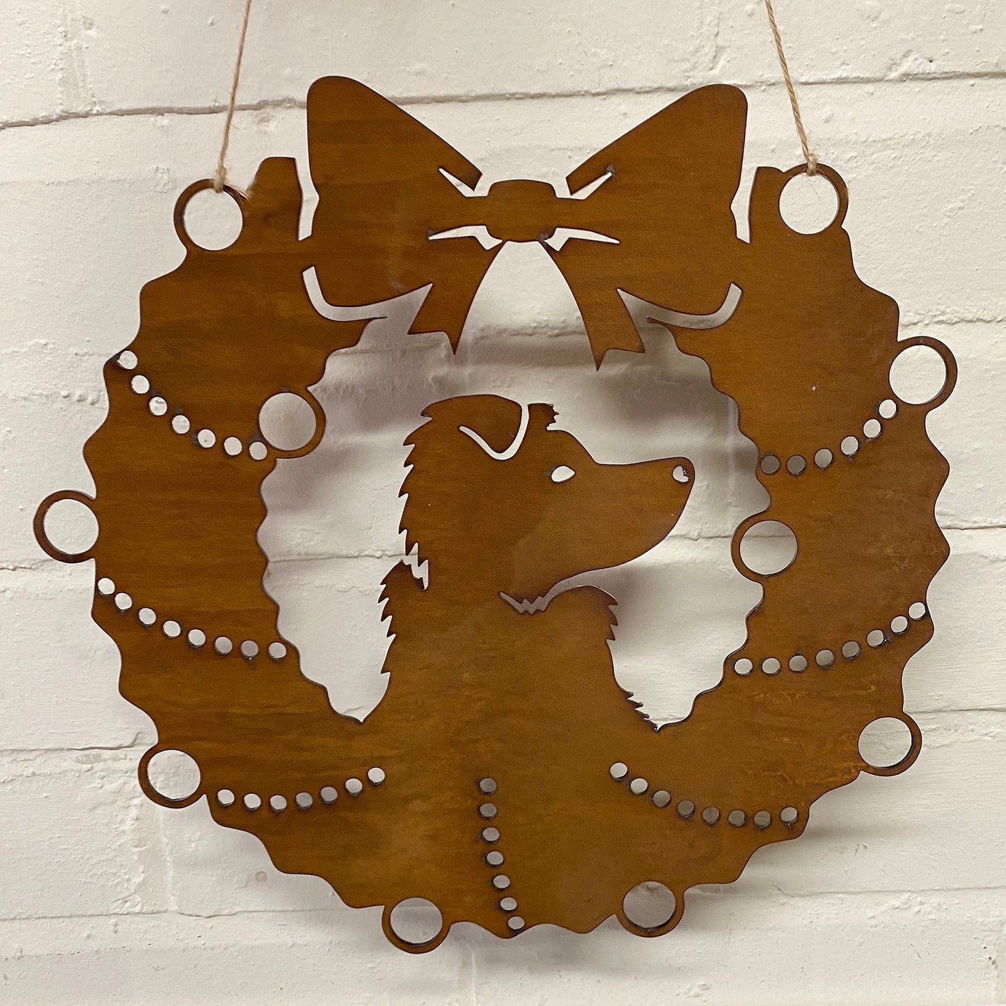 Collie Dog Festive Wreath - Rustic Festive Decoration - Solid Steel