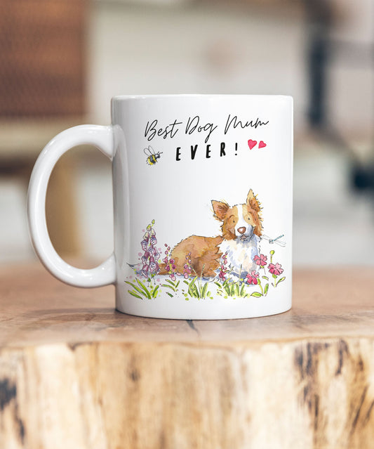 Best Dog Mum Collie Tan & White Ceramic Mug