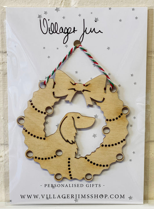 Dachshund Long Haired - Wooden Wreath Bauble