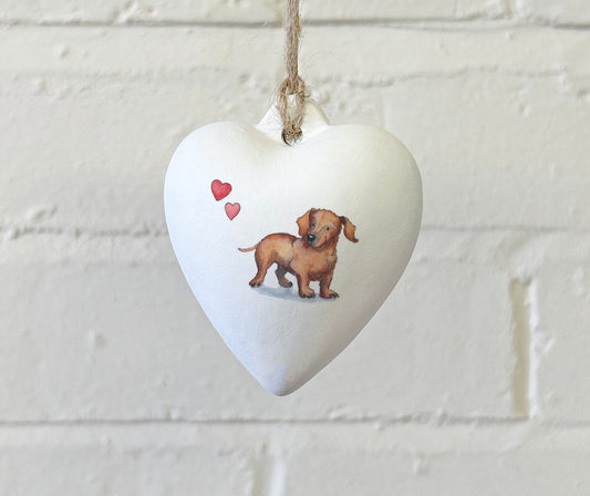 Dachshund Red Ceramic Heart Bauble