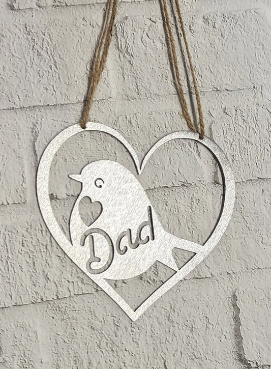 Dad Robin Steel Hanging Heart