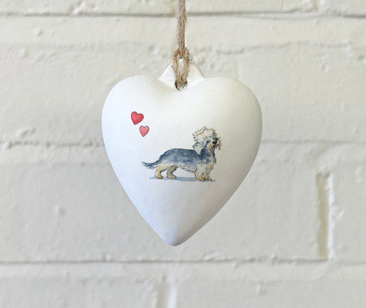 Dandie Dinmont Terrier Ceramic Heart Bauble