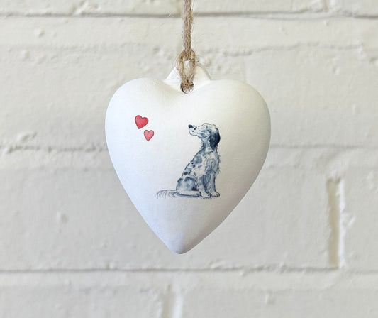 English Setter Ceramic Heart Bauble