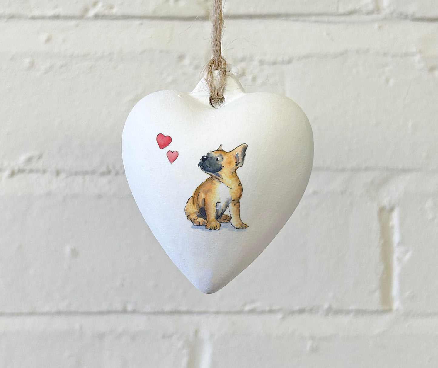 French Bulldog Ceramic Heart Bauble